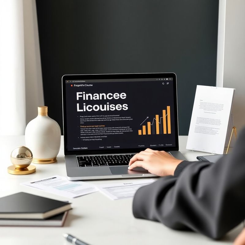 Personne étudiant un cours financier sur ordinateur portable avec des fiches PDF imprimées